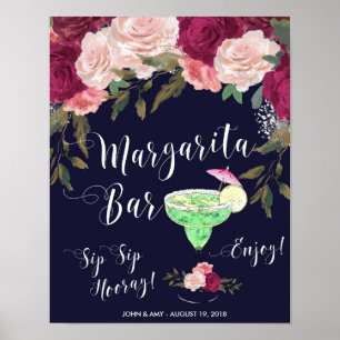 Margarita bar sign wedding navy pink floral