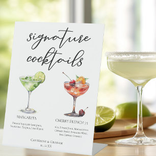 Margarita Cherry French 75 Wedding Cocktails Menu Pedestal Sign