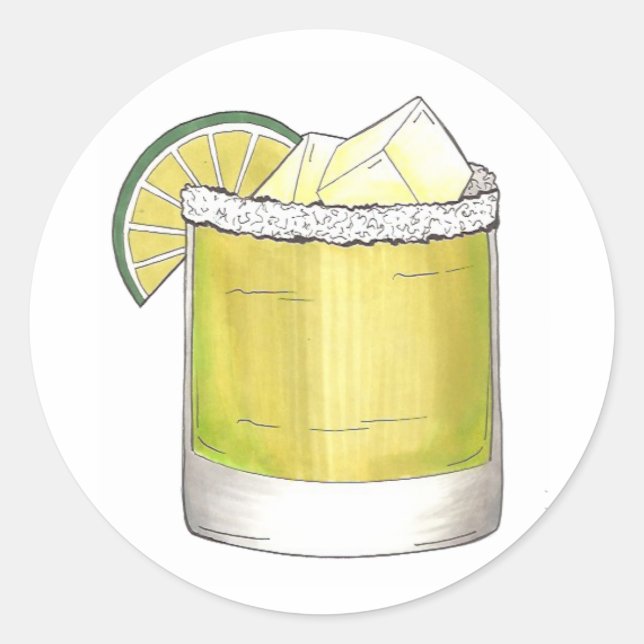 Margarita Cocktail Glass Bar Mixed Drink Salt Lime Classic Round Sticker (Front)