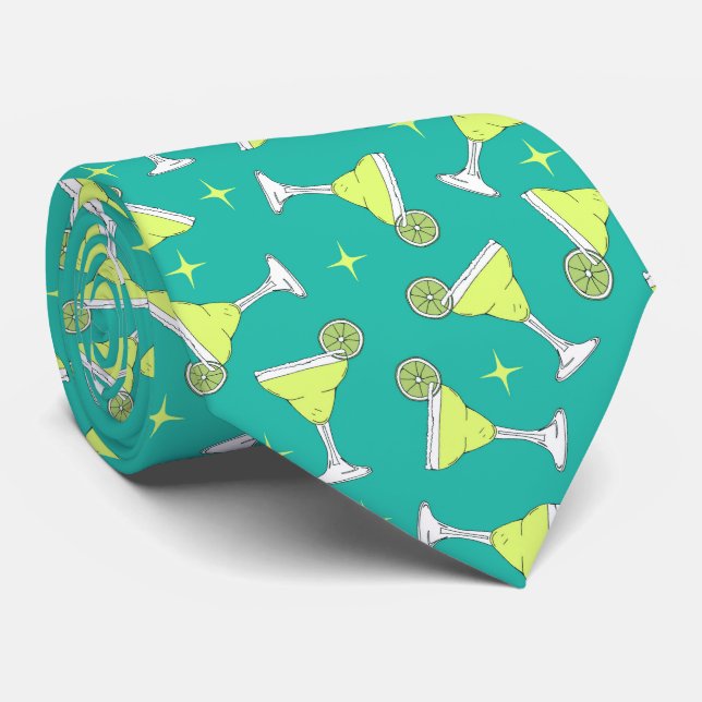 Margarita Cocktails Patterned Blue Wedding Tie (Rolled)