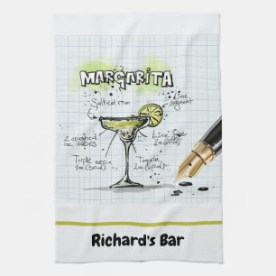 Margarita Custom Bar Drawing Personalized Tea Towel