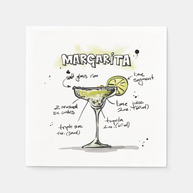 Margarita Drink Recipe Cocktail Napkin (Front)