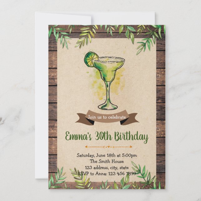 Margarita fiesta birthday party invitation (Front)