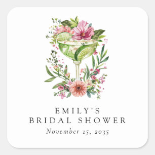Margarita Fiesta Floral Bridal Shower Square Sticker