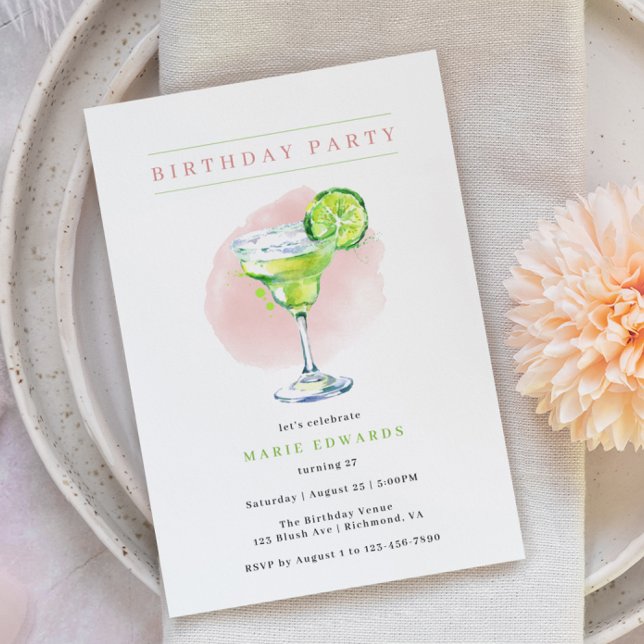 Margarita | Girly Blush Pink Modern Adult Birthday Invitation (Creator Uploaded)