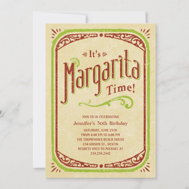 Margarita Invitations - Fiesta Tequila Beach Party (Front)