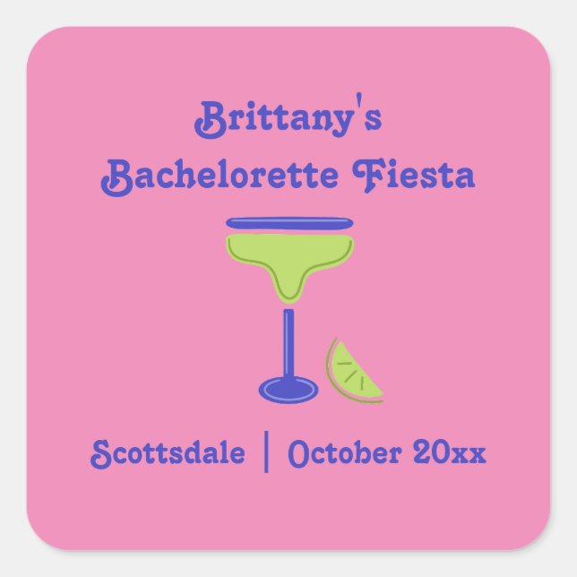 Margarita Lime Bachelorette Fiesta Party Favour Square Sticker (Front)