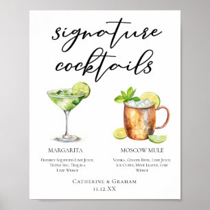Margarita Moscow Mule Signature Cocktails Menu Poster