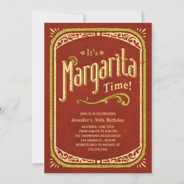 Margarita Party Invitations - Red Fiesta Party (Front)