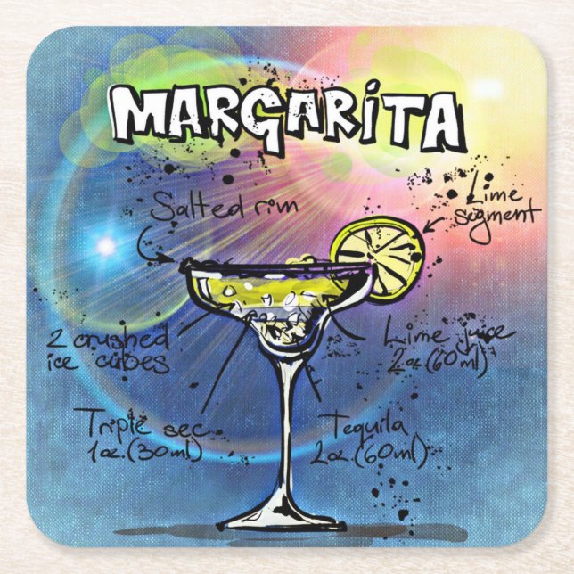 Margarita Recipe Blue Bar Square Paper Coaster (Front)