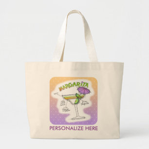 MARGARITA RECIPE COCKTAIL ART LARGE TOTE BAG