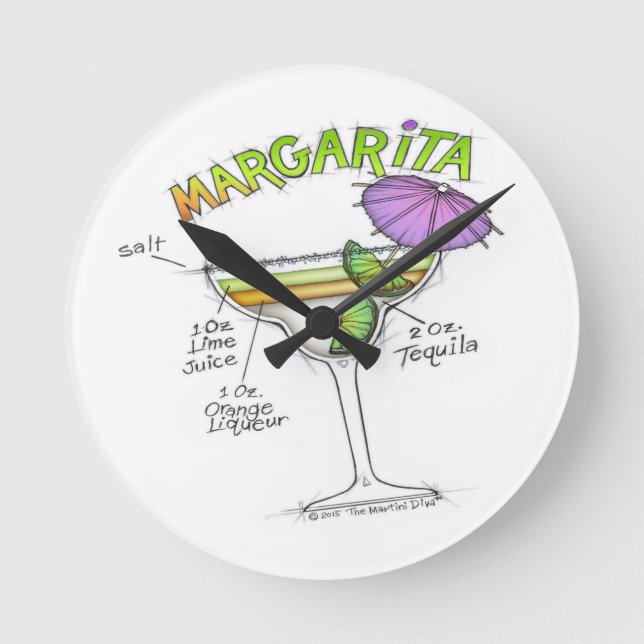 MARGARITA RECIPE COCKTAIL ART ROUND CLOCK (Front)