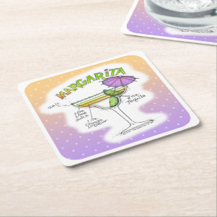 MARGARITA RECIPE COCKTAIL ART SQUARE PAPER COASTER