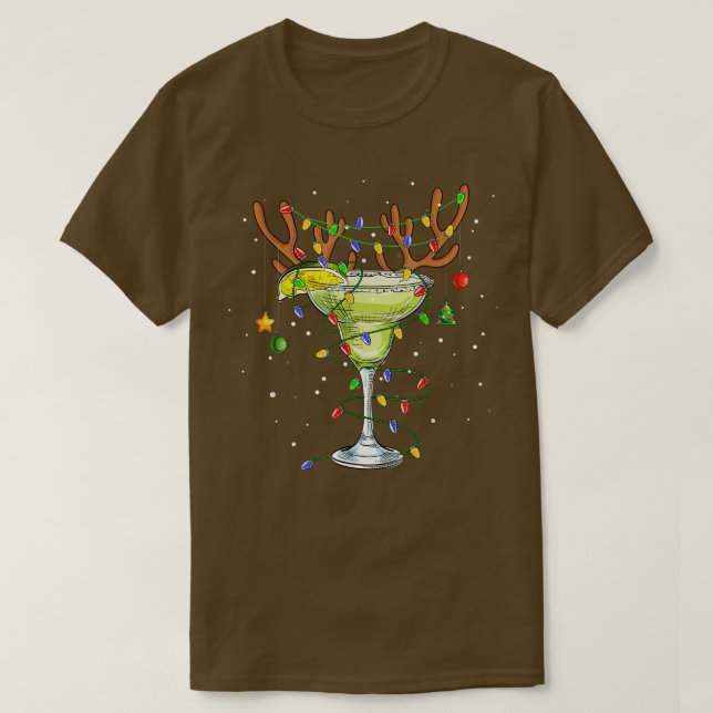 Margarita Reindeer Christmas Drinking Matching Fam T-Shirt (Design Front)