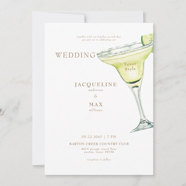 Margarita Texas Style Gold Text Wedding Invitation (Front)