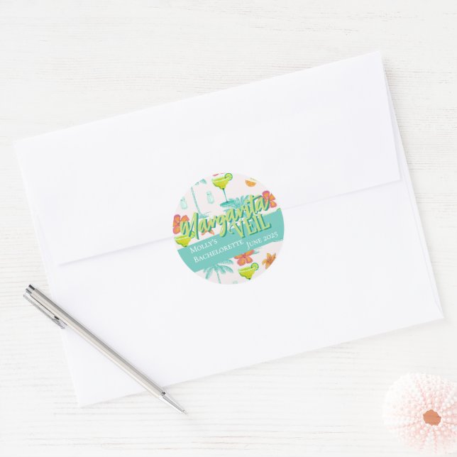 Margarita Veil Bachelorette Party Illustrated Classic Round Sticker (Envelope)