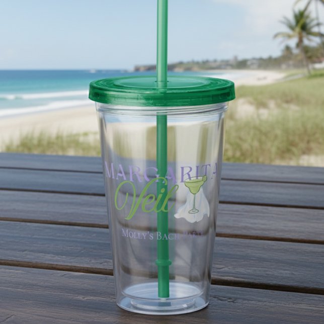 Margarita Veil Beach Destination Bachelorette Acrylic Tumbler (Spice up the party with this playful “Margarita Veil” cup!)