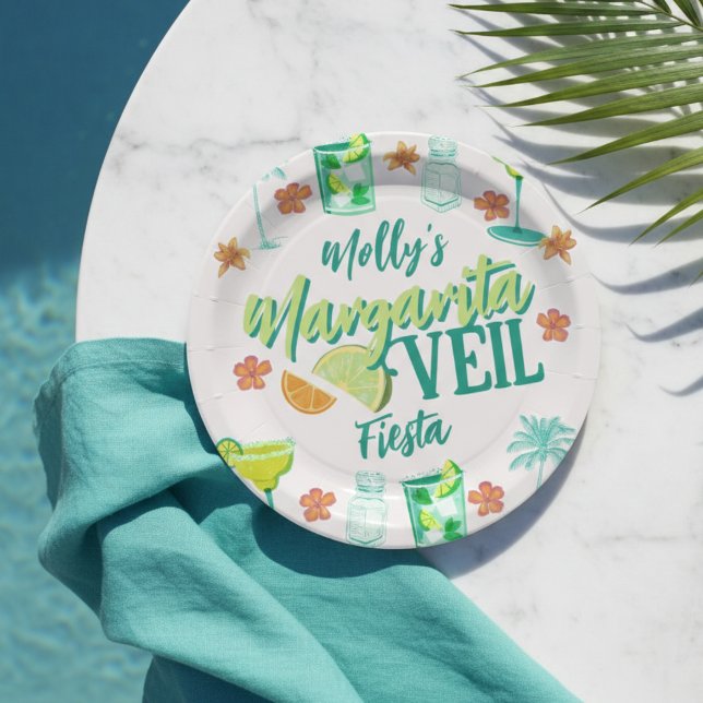 Margarita Veil Tropical Bachelorette Paper Plate (Margarita Veil Bachelorette Party Illustrated Paper Plates)