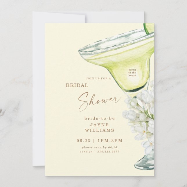 Margarita White Hydrangeas Yellow Bridal Shower Invitation (Front)