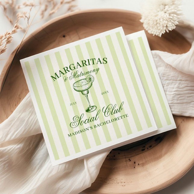 Margaritas and Matrimony Green Striped Napkin (Creator Uploaded)
