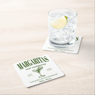 Margaritas And Matrimony Personalised Bachelorette Square Paper Coaster