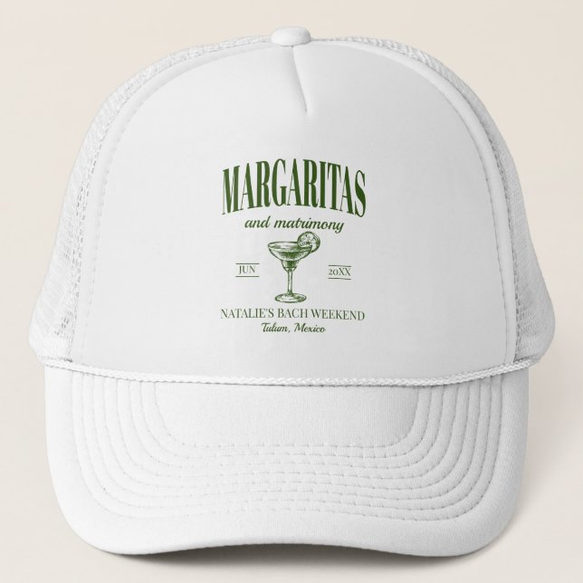 Margaritas And Matrimony Personalised Bachelorette Trucker Hat (Front)