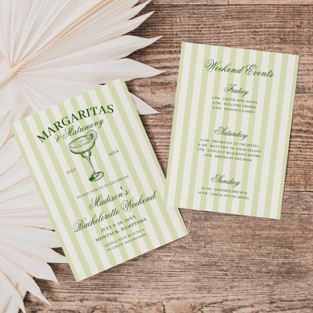 Margaritas and Matrimony Striped Bachelorette Invitation (Creator Uploaded)