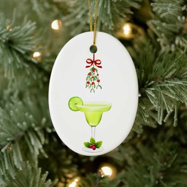 Margaritas and Mistletoe Christmas Ceramic Tree Decoration (Tree)