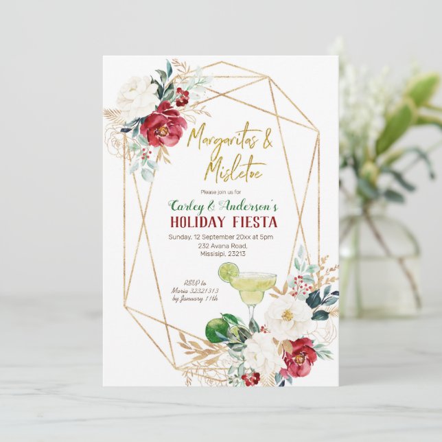 Margaritas and Mistletoe Christmas Fiesta Invitation (Standing Front)