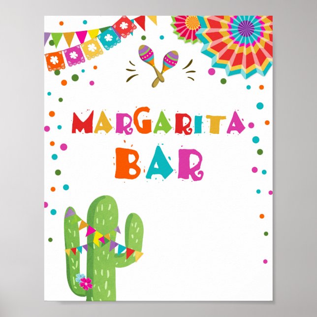 Margaritas Bar Drinks Cactus Fiesta Table Sign (Front)