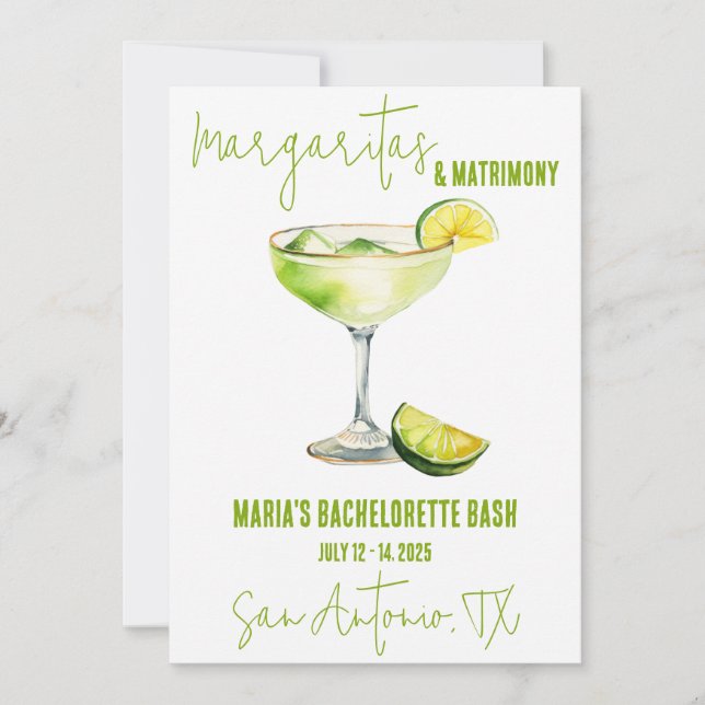 Margaritas & Matrimony Bachelorette Weekend Party Invitation (Front)