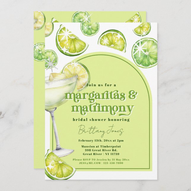 Margaritas & Matrimony Green Groovy Bridal Shower Invitation (Front/Back)