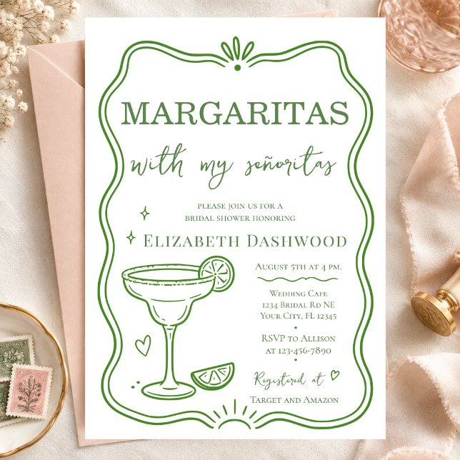 Margaritas pool scribble Party Cocktail Bridal  Invitation (Creator Uploaded)