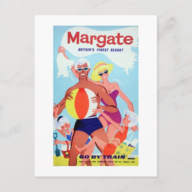 Margate vintage advertising railway poster postcard (Front)