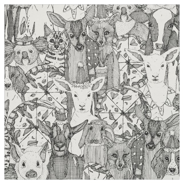 margherita menagerie pizza party black fabric (Swatch)