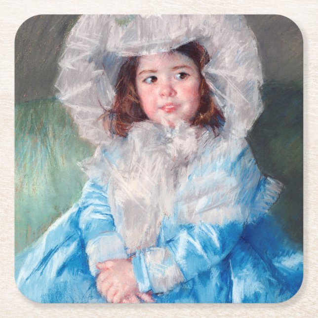 Margot in Blue, Mary Cassatt Square Paper Coaster (Front)