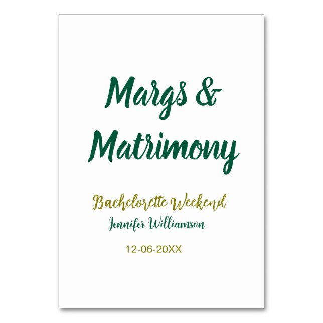 Margs and matrimony add name date bachelorette par table number (Front)