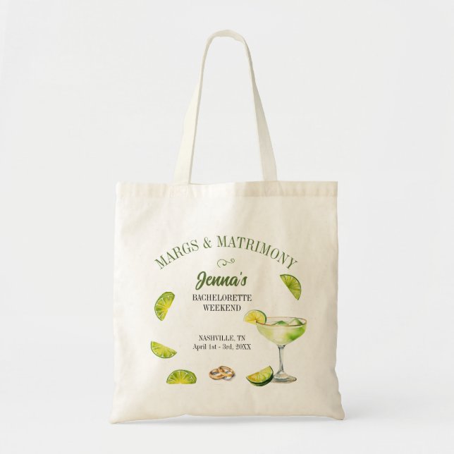 Margs and Matrimony Bachelorette Party  Tote Bag (Front)