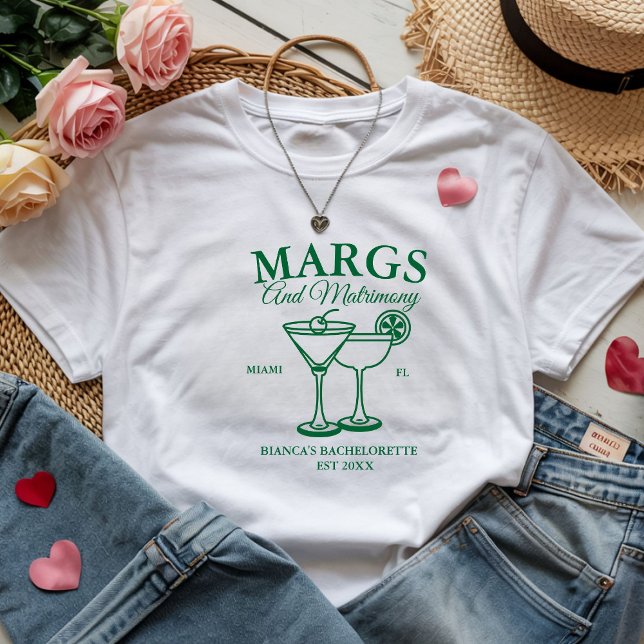 Margs and Matrimony  Beach Bachelorette party  T-Shirt (Creator Uploaded)