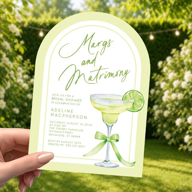 Margs And Matrimony Bridal Shower Invitation (Shown on a 5" x 7" invitation with Arch Corner Style)