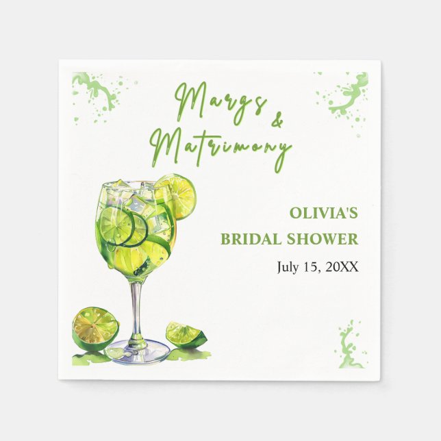 Margs and Matrimony Cocktail Bridal Shower Napkin (Front)
