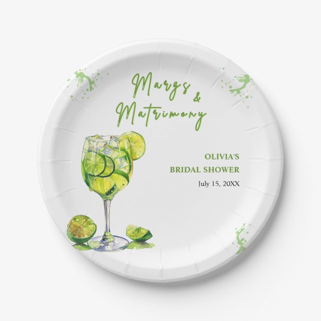 Margs and Matrimony Cocktail Bridal Shower Paper Plate (Front)