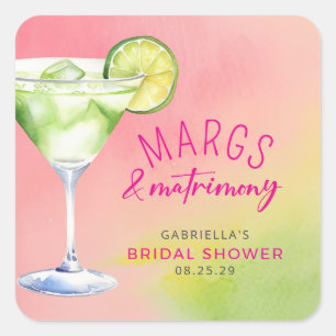 Margs and Matrimony Cocktail Bridal Shower Square Sticker