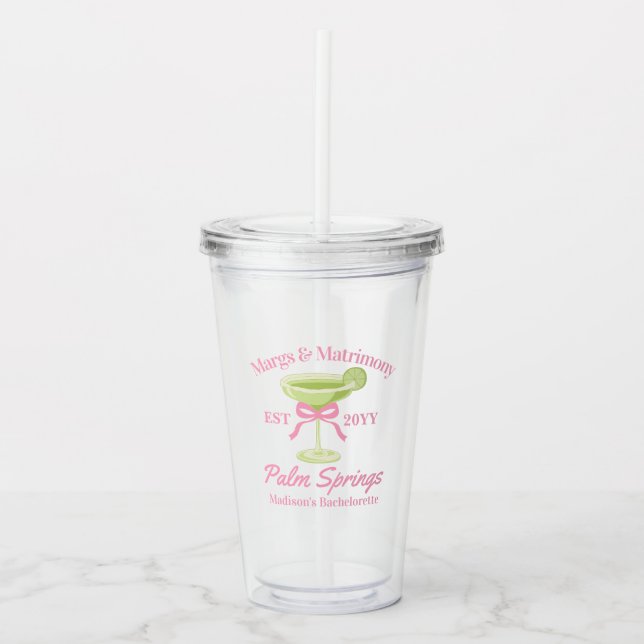 Margs and Matrimony Margaritas Bachelorette Party Acrylic Tumbler (Front)