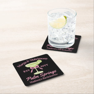 Margs and Matrimony Margaritas Bachelorette Party Square Paper Coaster