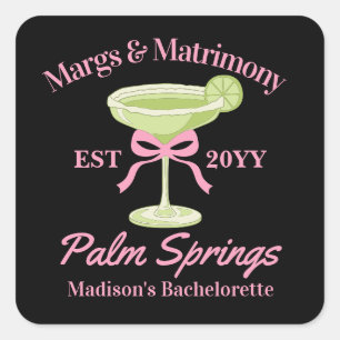 Margs and Matrimony Margaritas Bachelorette Party Square Sticker