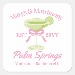 Margs and Matrimony Margaritas Bachelorette Party Square Sticker
