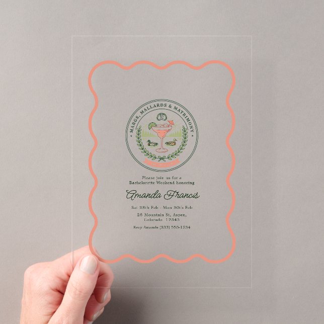 Margs Mallards & Matrimony Lake Bachelorette Acrylic Invitations (Insitu (Handheld))