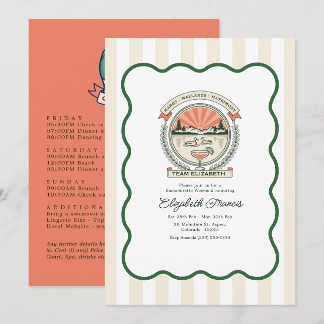 Margs Mallards & Matrimony Lake Bachelorette Invitation (Front/Back)