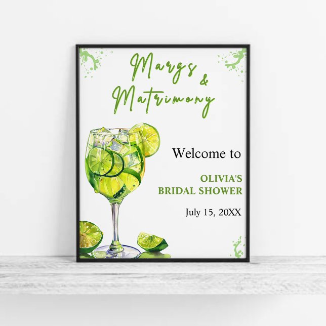 Margs & Martrimony Cocktail Bridal Shower Welcome  Poster (Margs & Martrimony Lime Bridal Shower Welcome Sign )